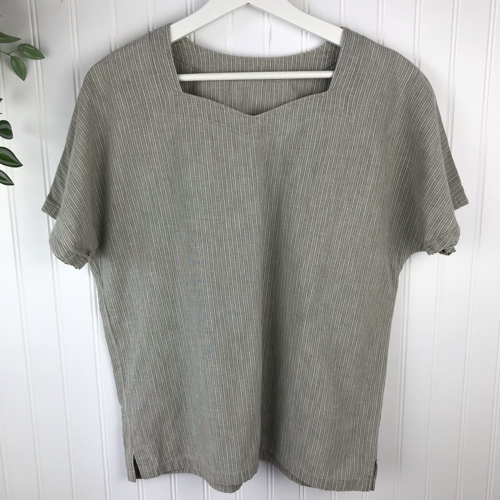 VINTAGE Sage Cotton Blouse Sweetheart - M